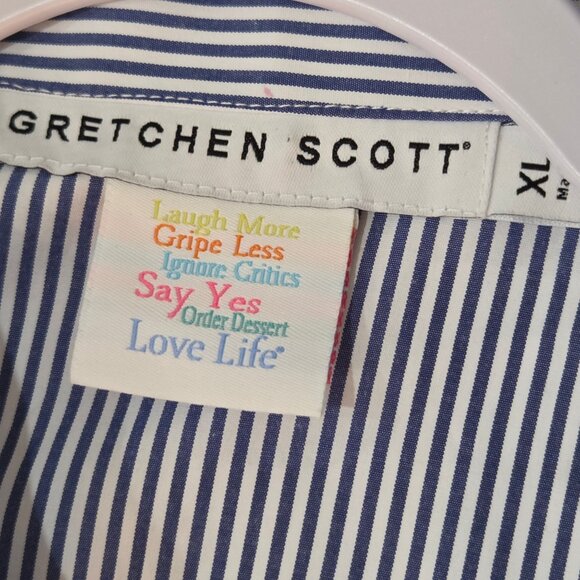 Gretchen Scott Priss Blouse Striped Shirt XL Navy White Button-Down Bell Sleeves - Picture 7 of 10